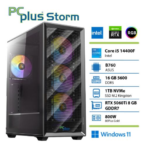 Računalnik PCPLUS Storm Core i5-14400F 16GB 1TB SSD RTX 5060Ti 8GB Windows 11 Home + Xbox GP gaming namizni