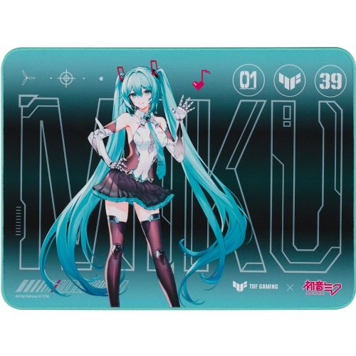 Podloga za miško Asus TUF Gaming P1 Hatsune Miku Edition, L, gladka vodoodbojna površina, nedrseča podlaga, prešiti robovi