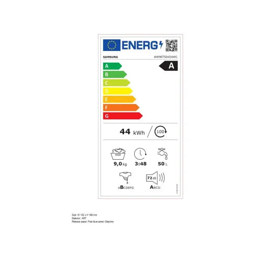 Pralni stroj Samsung WW90T504DAWCS7, 1400 obr/min, SmartThings,EcoBubble tehnologija, Wi-Fi, AI Energy, 9gk, bela