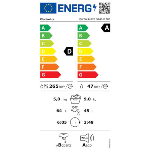 Pralno sušilni stroj Electrolux EW7W4492E, 9+5 kg, inverter motor, para, 59,7 x 84,7 x 57,6 cm