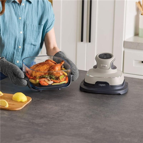 Prenosni stekleni cvrtnik na vroč zrak Ninja CRISPi 4-v-1 "Stone" (siv/prozoren, 1700 W, 2 košari 1,4 in 3,8 litra)