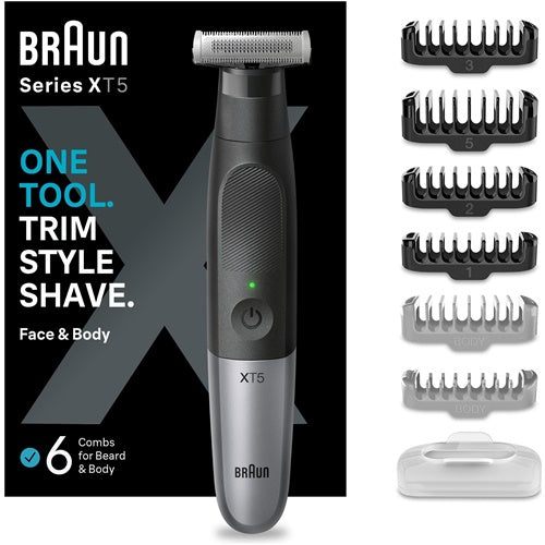 Braun Series X XT5200 trimer za bradu za lice, tijelo i putovanja, crna/srebrna