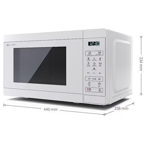 Prostostoječa mikrovalovna pečica Sharp YC-MS02E-C 20 l, 800 W, 8 programov, tipke in gumb, bela