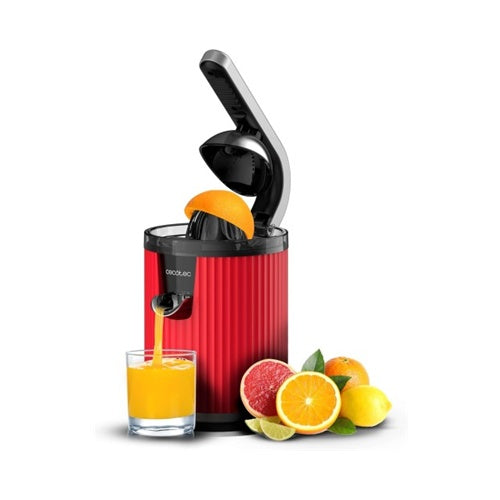 Rdeča stiskalnica za citruse Cecotec Xqueeze Retro Juice 600 (nerjaveče jeklo/črna, 600 W, direkten izpust soka)