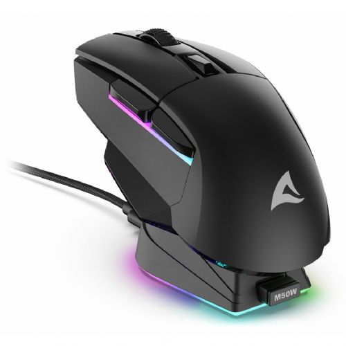 Optična miška Sharkoon Shark SGM50W, 6 gumbov, 6.400 DPI, črna