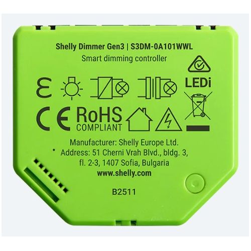 Shelly Relay Dimmer Gen LED krmilnik luči z merilno funkcijo, vgradni