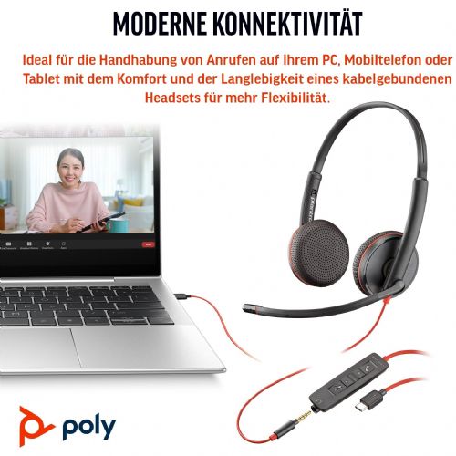 Slušalke HP Poly Blackwire 3225, USB-C, Stereo, črna