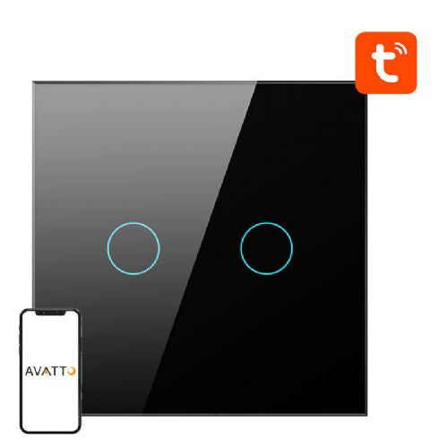 Pametno stikalo za luči ZigBee Avatto ZTS02-EU-B2 2 Way TUYA (črno)