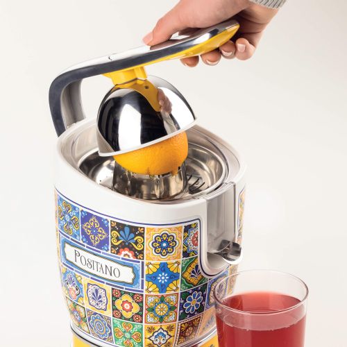 Sokovnik Ariete Positano večbarvna 85 W, 0,6 L posoda, pritiskalna ročica, zaščita pred kapljanjem, 2 pritisna stožca