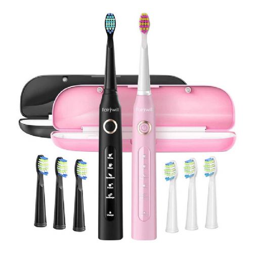 FairyWill FW-507 zvučna četkica za zube s glavom i kućištem (crna i ružičasta)