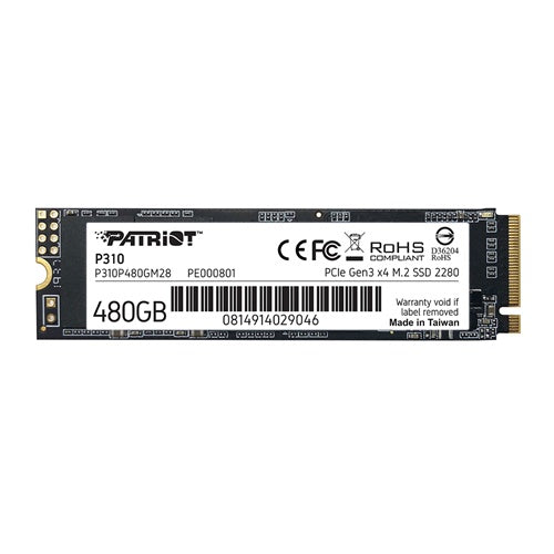 Vgradni SSD disk Patriot P310 480 GB PCIe 3.0 x4, NVMe 1.3, M.2 2280, črna