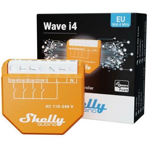 Switch Shelly Qubino Wave i4 Z-Wave, oranžna, vgradna montaža, za domačo avtomatizacijo, AC 110–240 V, delovanje do 12 dejanj