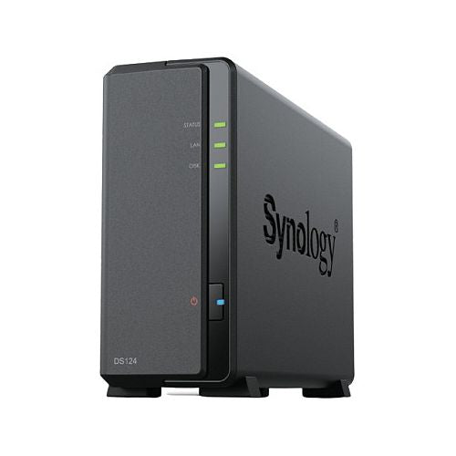 NAS sistem Synology DiskStation DS124 1-ležišče, do 108 TB, 2x USB-A, domača uporaba, črn