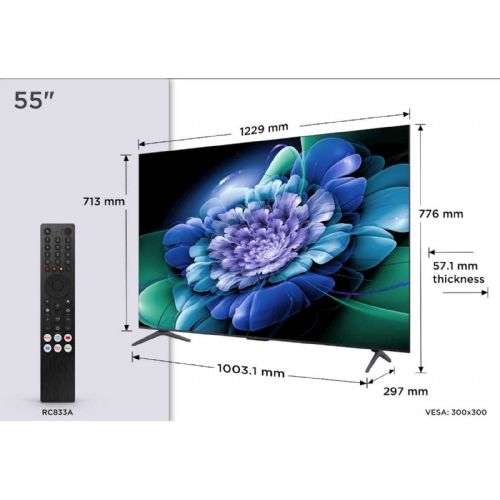TCL TV 139 cm (55''), 3840 x 2160 (4K UHD), QD-Mini LED TV 55C69K, Google TV, 144Hz, Onkyo zvuk s Dolby Atmos 55C69K