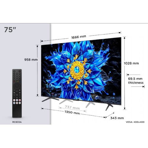 Televizor TCL 75P8L QD-Mini LED 4K, 144 Hz, Dolby Vision, ONKYO zvok, Google TV