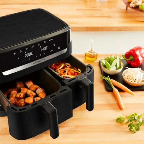 Cvrtnik na vroč zrak Tefal Dual Easy Fry EY901N10, 8,3 l, 2700 W, dvojna posoda, LCD zaslon