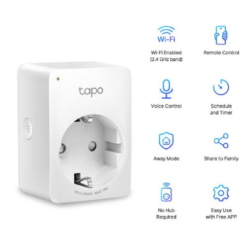Pametna vtičnica TP-Link Tapo P100 Mini Smart, Wi-Fi, bela