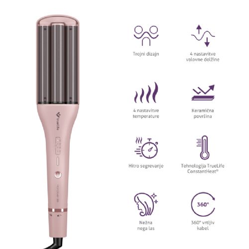 Kodralnik za lase TrueLife HairWaver W6, trojni grelni element, 4 temperature, keramična površina, hitro segrevanje, 2 m vrtljiv kabel
