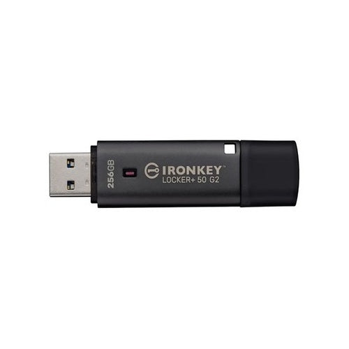 USB 256GB Kingston IronKey Locker+ 50 G2, USB-A 3.2 Gen 1, zaščita z geslom, 256-bitno AES šifriranje, hitrost branja do 145 MB/s, FIPS 197 certifikat, antracit