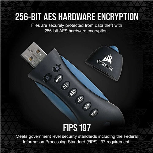 USB Corsair Flash Padlock 3 256GB, USB-A 3.2, modra/črna