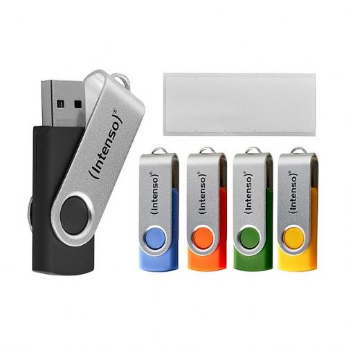 USB 64GB Intenso Office Line komplet 5x, USB-A 3.2, 70 MB/s, večbarvni, nalepke