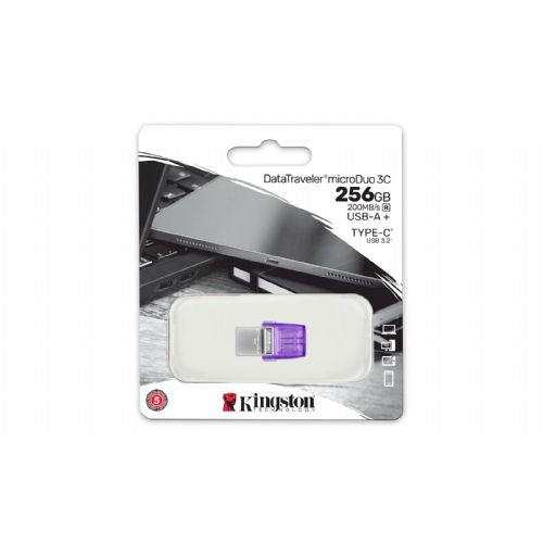 USB C & USB DISK Kingston 256GB DT microDuo3G3, 3.2 Gen1, OTG, plastičen s pokrovčkom DTDUO3CG3/256GB