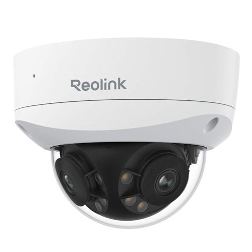 Varnostna kamera Reolink Duo Series P757 Dome bele barve, 4K ločljivost, 180° vidni kot, zaznavanje oseb/vozil, zvočnik/mikrofon, IP67/IK10
