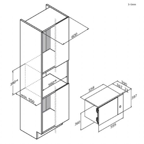 Vgradna mikrovalovna pečica Haier H38FMWID4ID27N 38900777, 20 l, mikrovalovi in žar, upravljanje na dotik