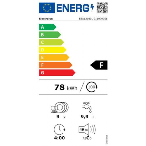 Vgradni pomivalni stroj Electrolux EEA12100L, 45 cm, Air Dry, 9 pogrinjkov, razred F, bel