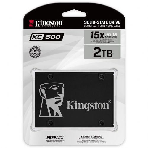 Kingston KC600 2048 GB, SATA 6 Gb/s, 2,5", interni SSD, čitanje 550 Mb/s, pisanje 520 Mb/s, crni