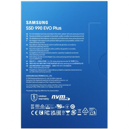 Vgradni SSD Samsung 990 EVO Plus 2 TB PCIe 4.0 x4 / 5.0 x2, NVMe 2, M.2 2280, 7.250 Mb/s branje, 6.300 Mb/s pisanje, črna