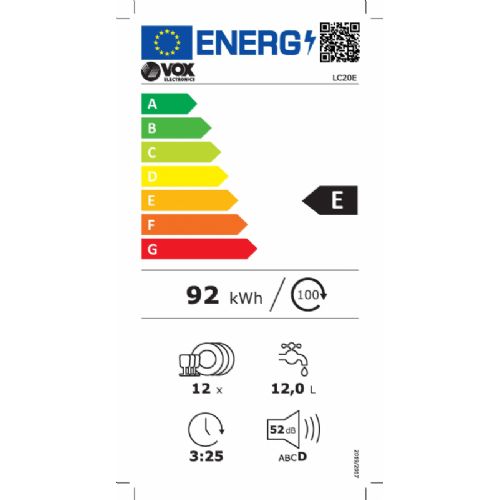 Pomivalni stroj Vox LC 20 E, razred E, 12 pogrinjkov, 5 programov, bel