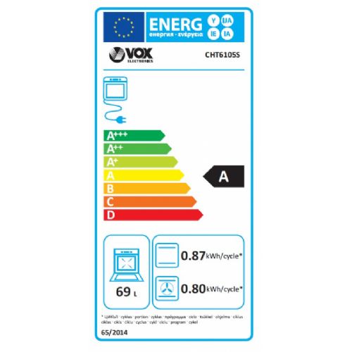 Steklokeramični štedilnik VOX CHT 6105S, 4 steklokeramične plošče, ventilacijska pečica (69 l), srebrn