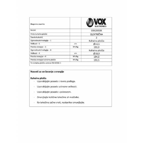 Vgradna električna kuhalna plošča VOX EBX200 EIX, 2 kuhališči, 3000 W, inox, stransko upravljanje