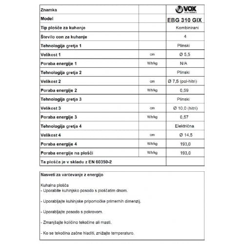 Kombinirana kuhalna plošča Vox EBG 310 GIX