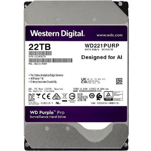 Ugrađeni HDD pogon WD PURPLE PRO 22TB 3.5" SATA3 512MB 7200rpm (WD221PURP) tvrdi disk