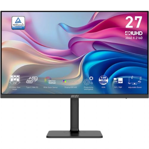 Monitor MSI Modern MD272UPHG / 27" / UHD / IPS / 60Hz / 4ms (GtG) / KVM / črn - nastavljiv po višini - PD 98W 68,5 cm / 3840x2160