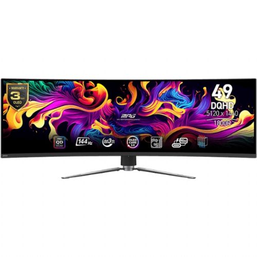 MSI MPG 491CQP monitor 124,5 cm (49''), 5120 x 1440 (5K UHD), QD-OLED, 250 cd/m2, 144 Hz, 0,03 ms (GtG), zakrivljeni (crni)