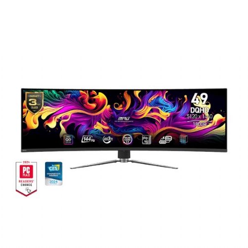 MSI MPG 491CQP monitor 124,5 cm (49''), 5120 x 1440 (5K UHD), QD-OLED, 250 cd/m2, 144 Hz, 0,03 ms (GtG), zakrivljeni (crni)