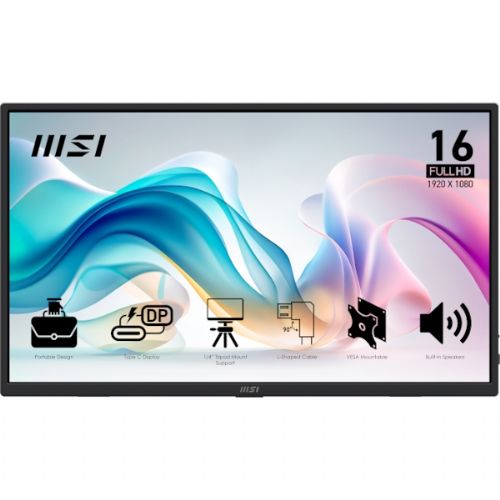 Monitor MSI PRO MP165 E6 / 15.6" / FHD / IPS / 60Hz / 4ms (GtG) / prenosljiv / črn - PD 15W 39,6 cm / 1920x1080