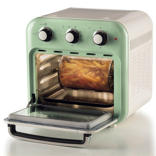 Zračni cvrtnik in mini pečica Ariete 3-v-1 Vintage Green, 1350 W, za 16 L, bela/svetlo zelena