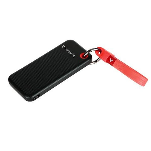 Zunanji SSD Verbatim Pocket SSD 1 TB, Externe SSD USB-C 3.2 Gen 2 (10 Gbit/s),z osebkom za ključe, črna/rdeča