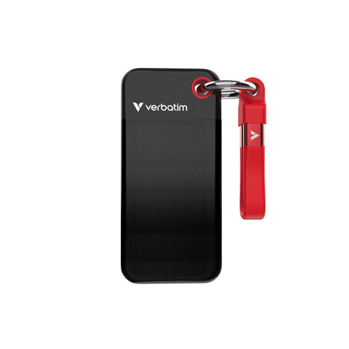 Verbatim Pocket SSD 1 TB, vanjski SSD USB-C 3.2 Gen 2 (10 Gbit/s), s držačem za ključeve, crno/crveni