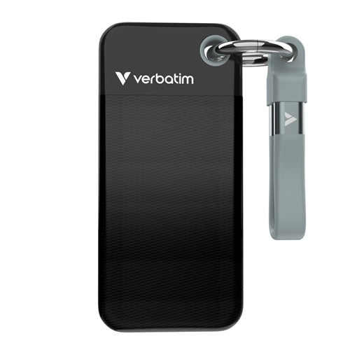 Zunanji SSD Verbatim Pocket SSD 1 TB, Externe SSD, USB-C 3.2 Gen 2 (10 Gbit/s), z osebkom za ključe, siva/črna