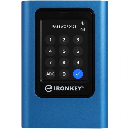 Zunanji SSD disk Kingston IronKey Vault Privacy 80 7,68 TB, USB-C 3.2 Gen 1, 256-bitno šifriranje, zaslon na dotik, priložena torbica