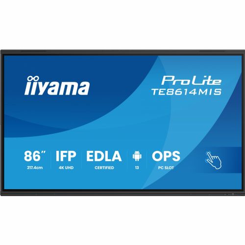218 cm/86 palcev (3840 x 2160) iiyama ProLite TE8614MIS-B2AG 16:9 4K UHD VA zaslon na dotik 6,5 ms 60 Hz 24/7 4xHDMI DP USB-C LAN WIFI zvočnik črne barve