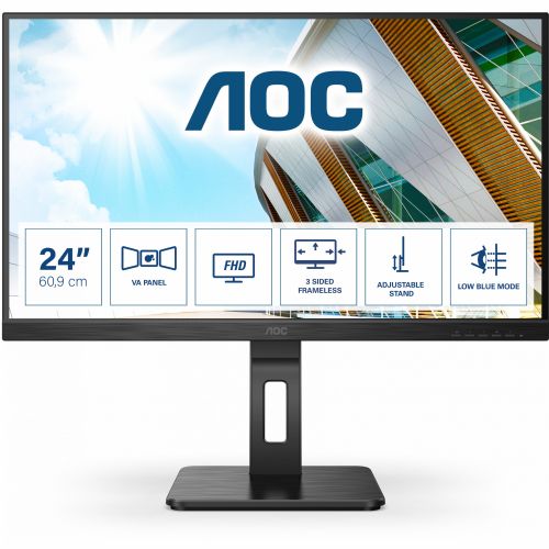 Monitor AOC Pro-line 24P2QM 60,45 cm (23,8"), 16:9 FHD 75 Hz 4 ms HDMI DVI DP VGA Zvučnik Pivot Crni