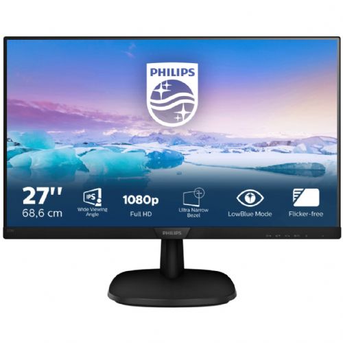Monitor Philips V-line 273V7QJAB, 68,6 cm (27''), 1920 x 1080 (Full HD), 16 : 9, 5 ms, HDMI, VGA, DisplayPort, VESA, zvočniki, črn