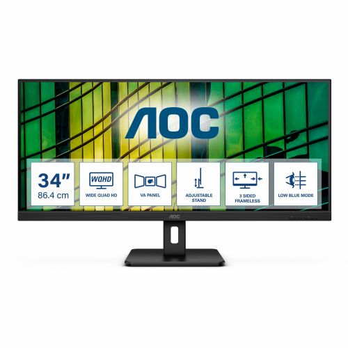 Monitor AOC U34E2M 86,36 cm (34,0"), 3440x1440 (UWQHD), 250cd/m2, +100Hz, DP 2xHDMI 4 ms Black 94131973