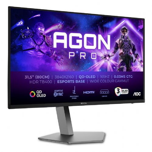 Monitor AOC AGON PRO AG326UD 80 cm (31,5"), 3840x2160 (4K UHD), OLED 250 cd/m2, 16:9 HDR400 TrueBlack 0,03ms 165Hz 2xHDMI DP zvočnik temno siv
